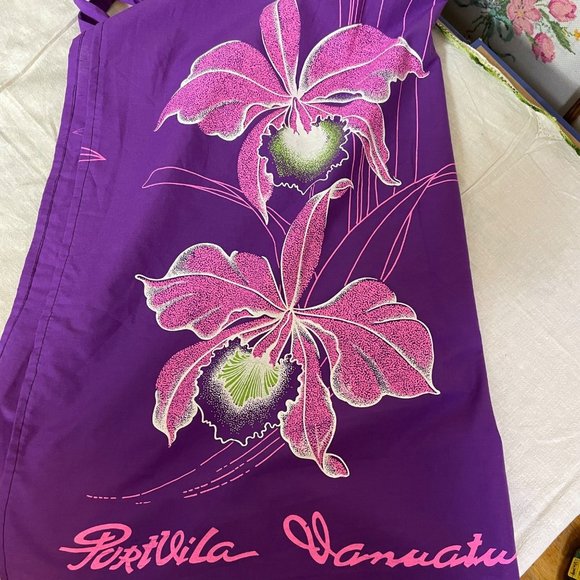 Port Vila Vanuatu Purple and Pink Floral Orchid Print Swim Coverup Sarong OSFM - Picture 4 of 4